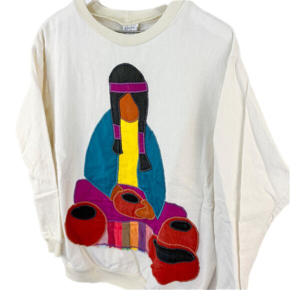 Alfredo's Wife Native American Embroidered Applique Crewneck - Women's Small - Picture 2 of 7